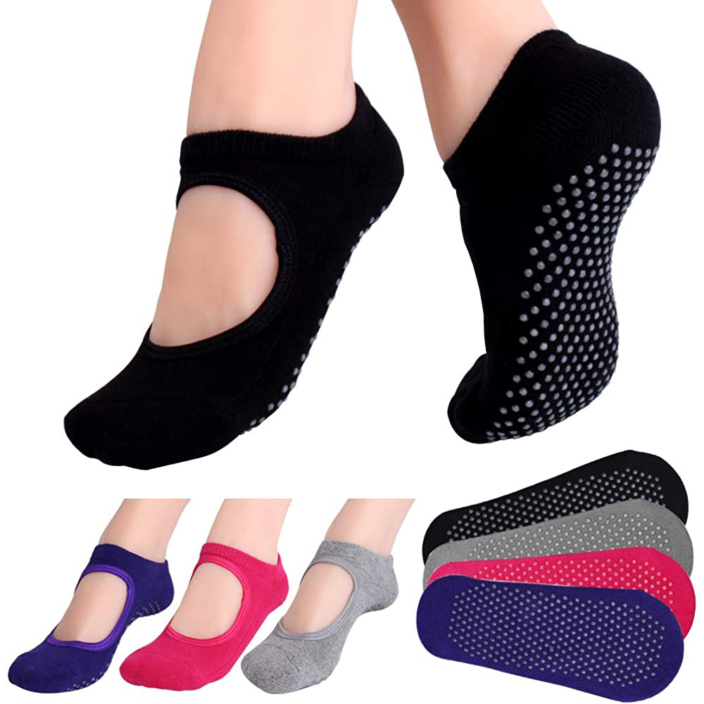Pilates Yoga Sport - Chaussettes de Pilates antidérapantes, dos nu,
